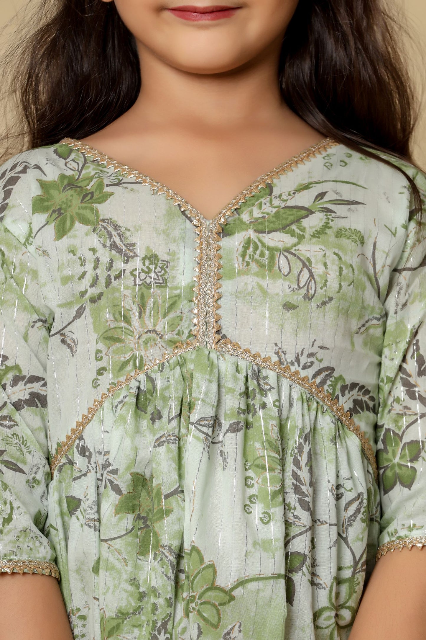 Cutiediva Girls Festive Printed Alia Cut Pure Cotton Kurta & Sharara With Dupatta