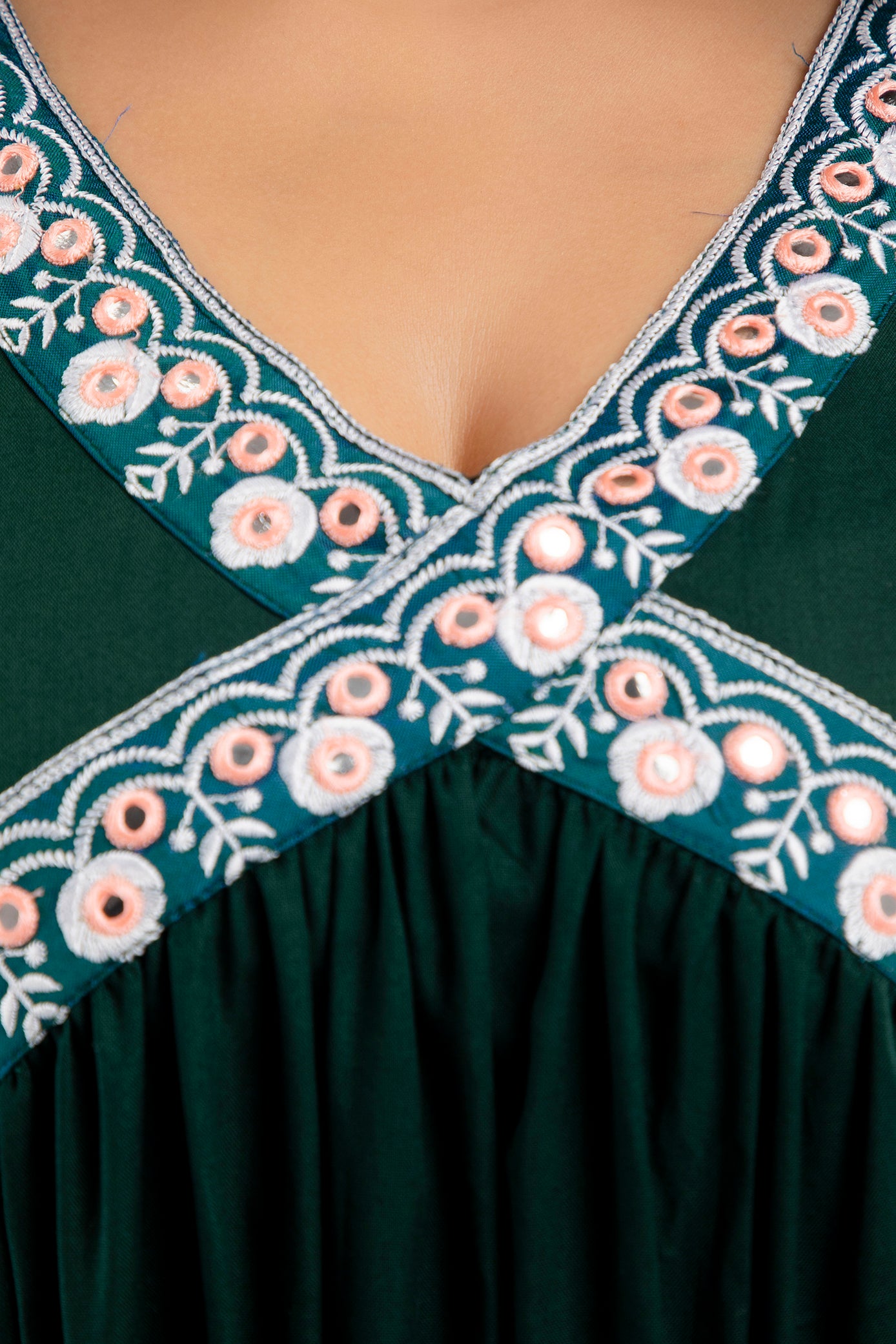 Jaipurite Embroidered Aliya Cut Kurta in Dark Green