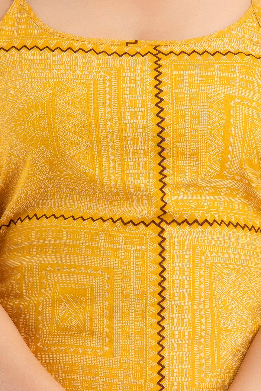 Jaipurite Sleeveless Printed Straight Kurta in Yellow