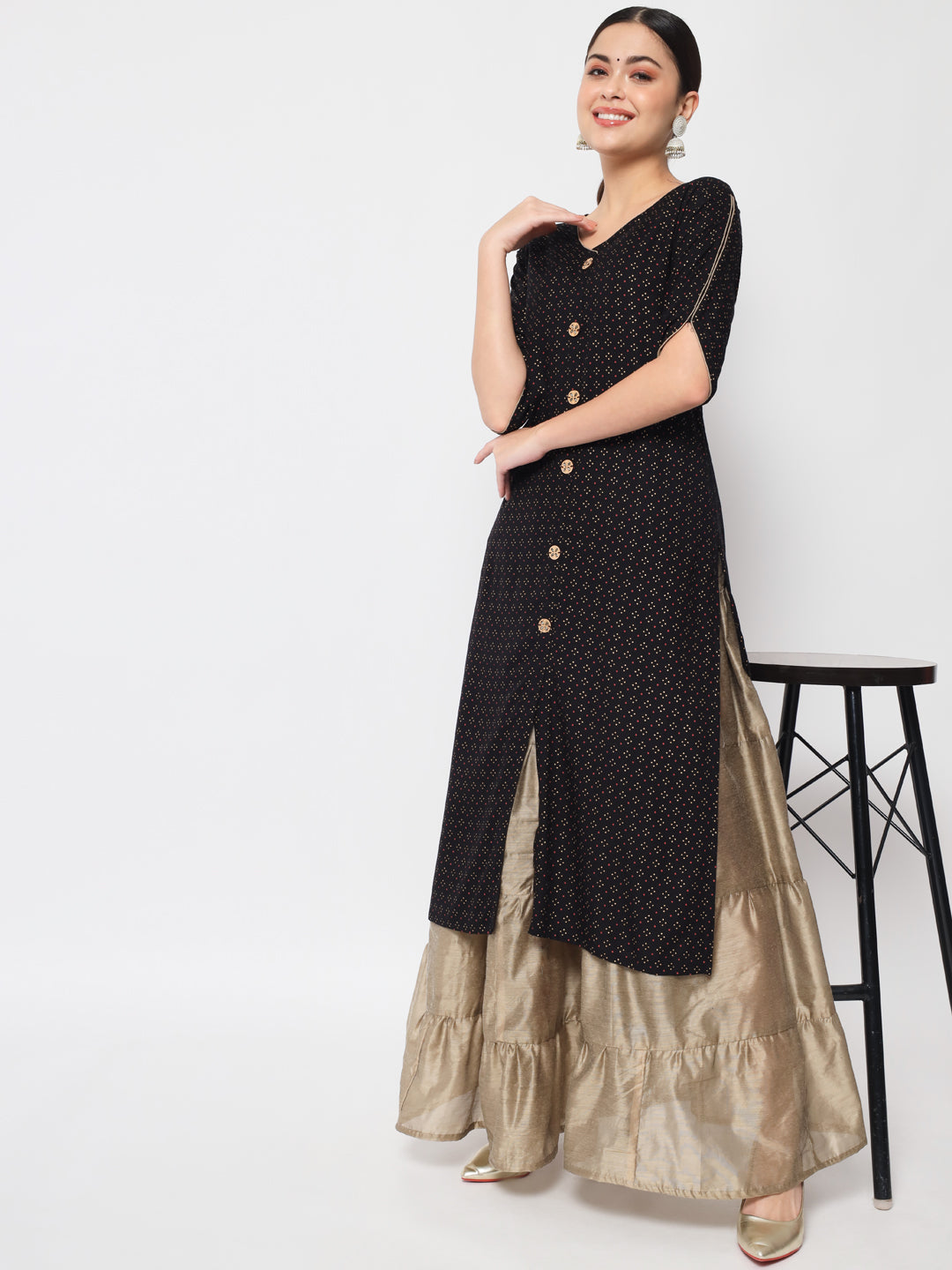 Jaipurite Printed Straight Kurta in Black