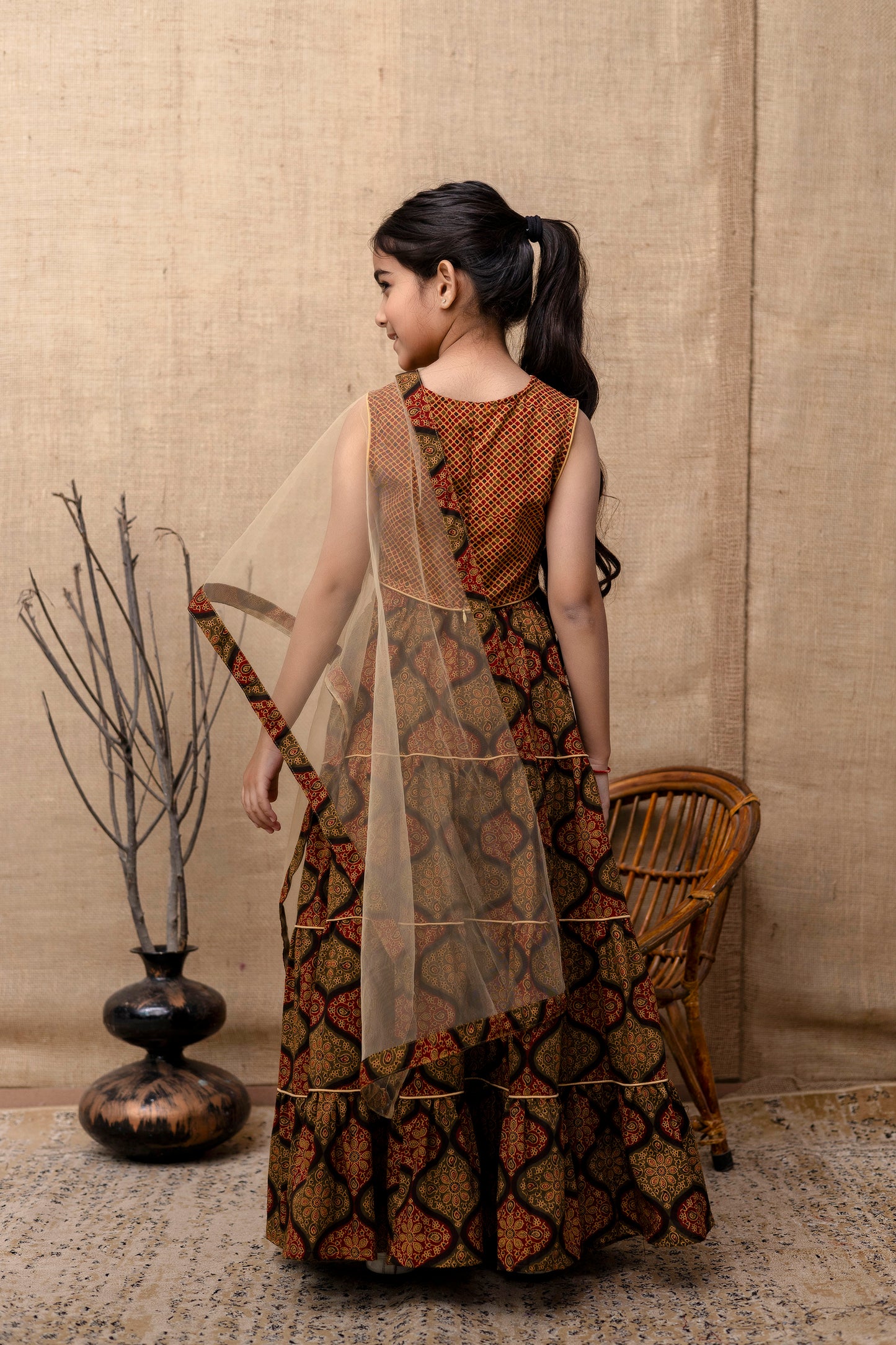 Baby Girls Printed Lehenga Choli Dupatta Set In Cotton