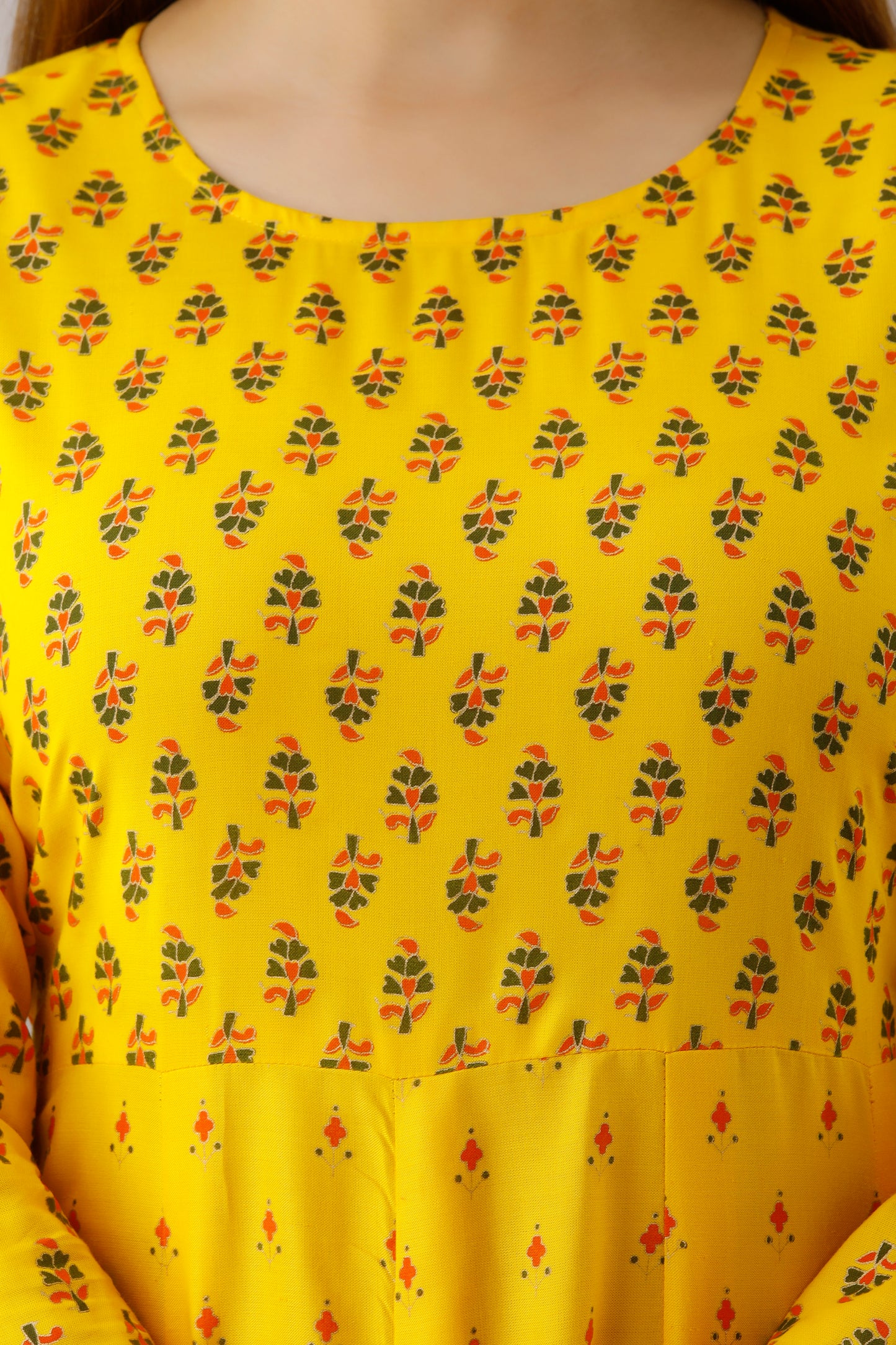 Jaipurite Gold Printed Anarkali Flared Kurta In Lemon Yellow