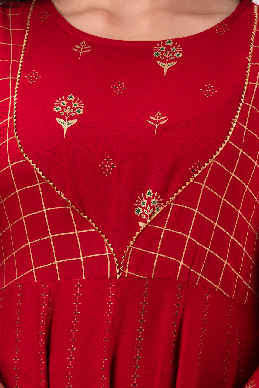 Jaipurite Red Anarkali Gotta Patti Festive Flared Long Kurta