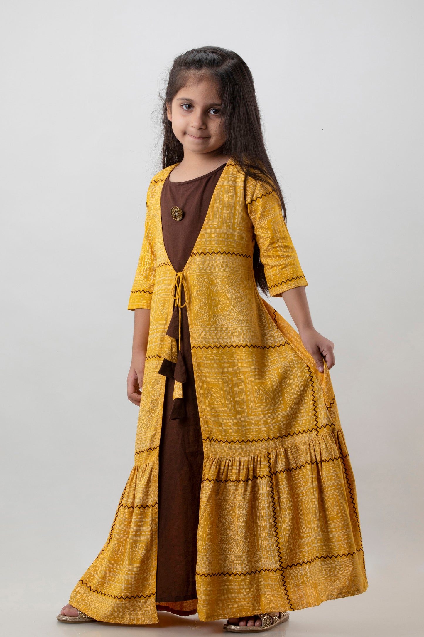 Cutiediva Girls Anarkali Kurta in Yellow
