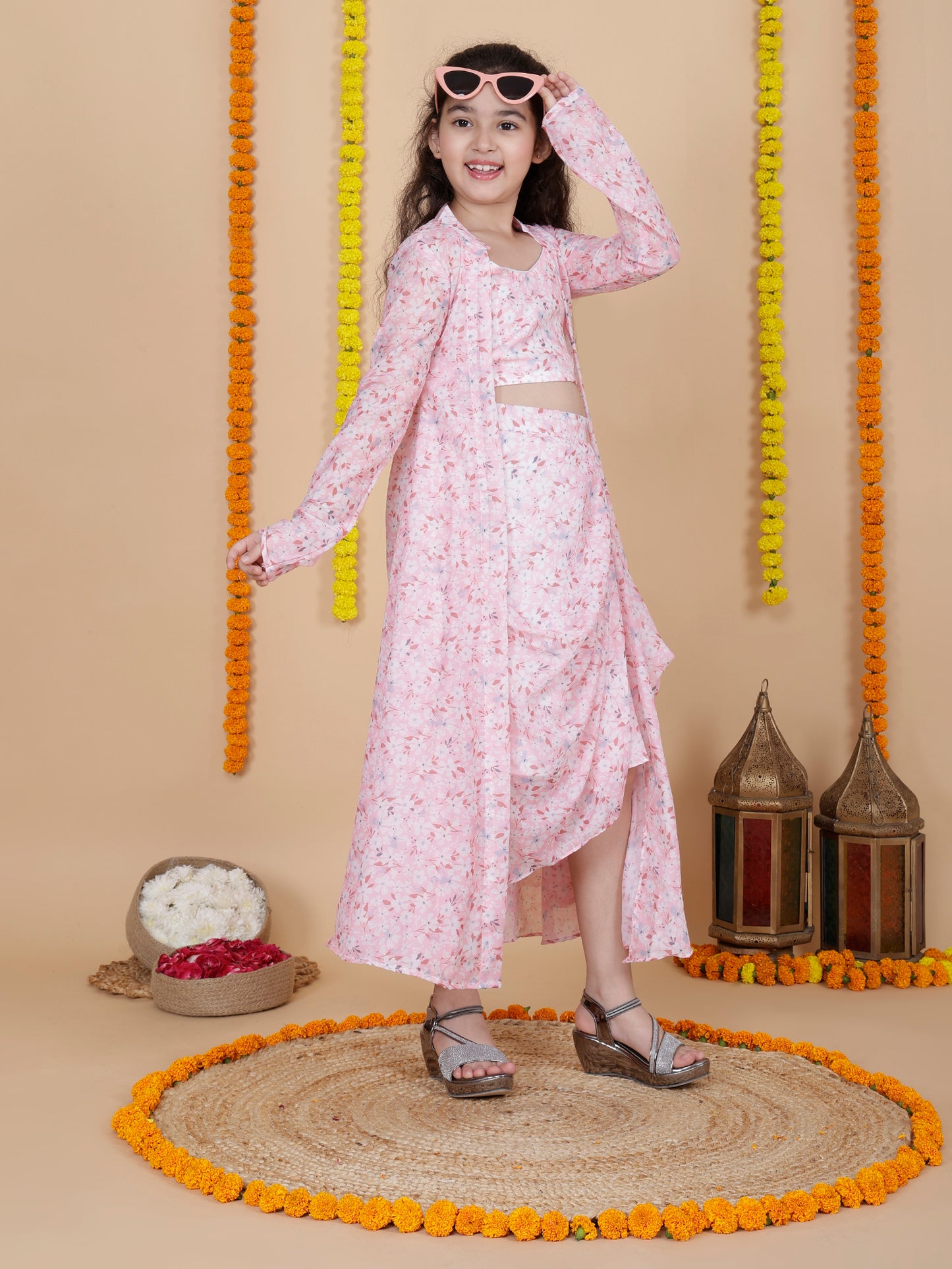 Girls Designer Skirt and Top with Shrug Set