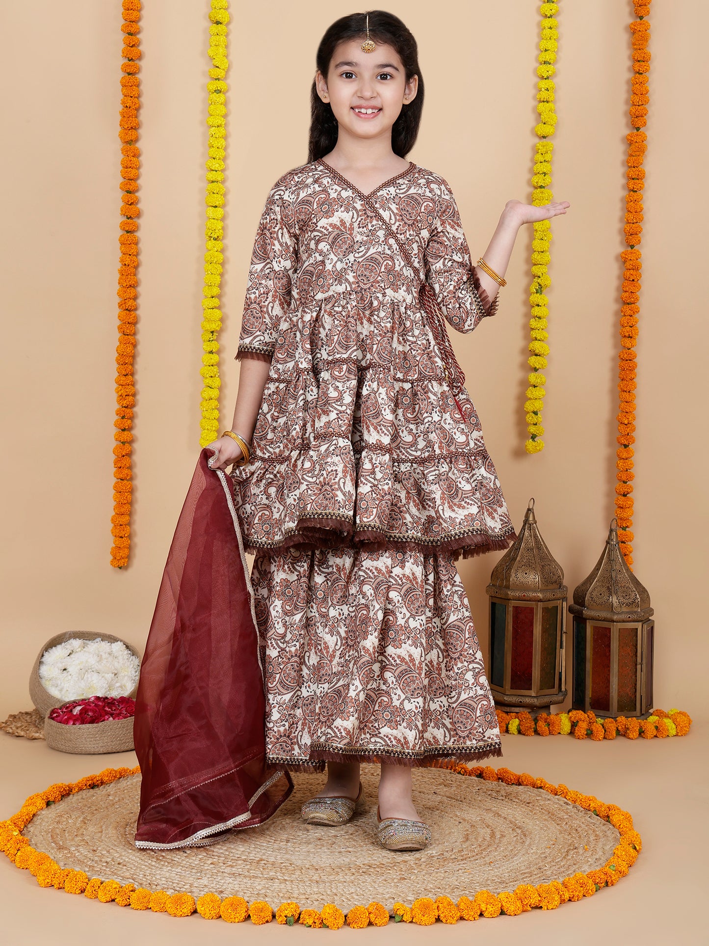 Girls Ethnic Anarkali kurta with Sharara Set
