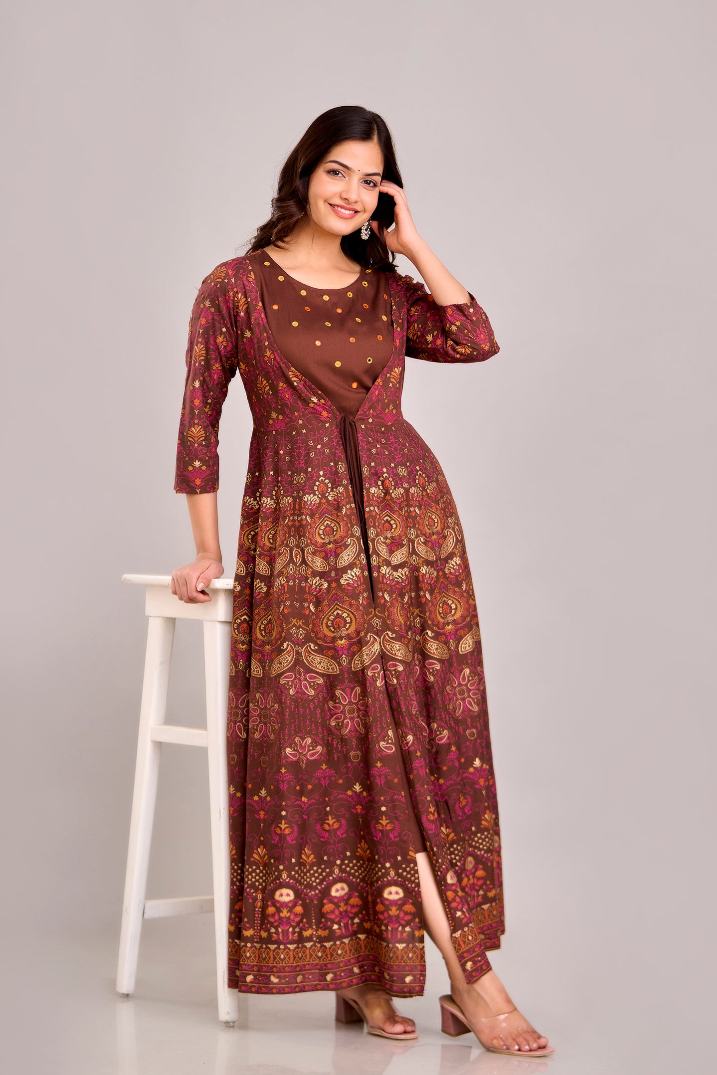 Jaipurite Emroidered Shrug Jacket Anarkali Kurta