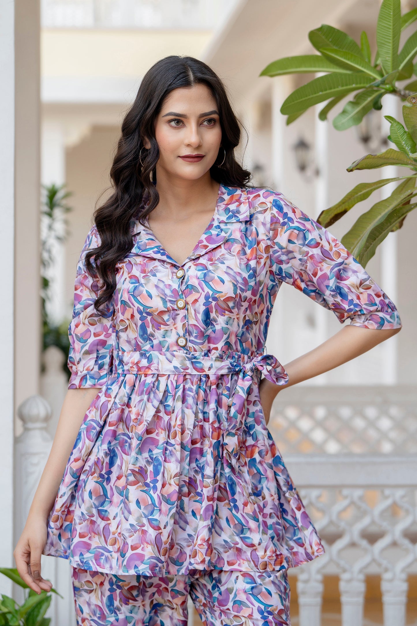 Jaipurite Printed Flared Co-Ord Set With Belt