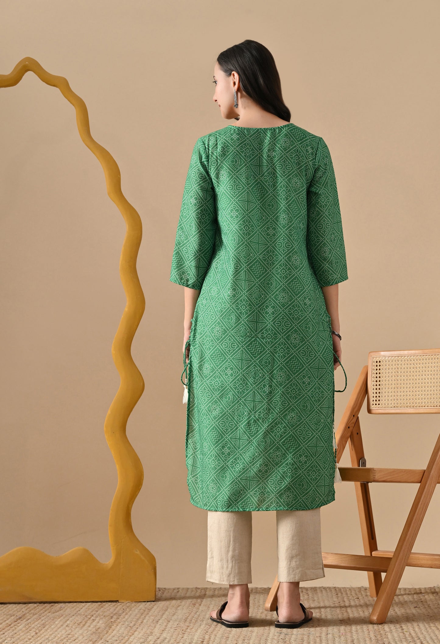 Bandhani Printed Kurta In Green