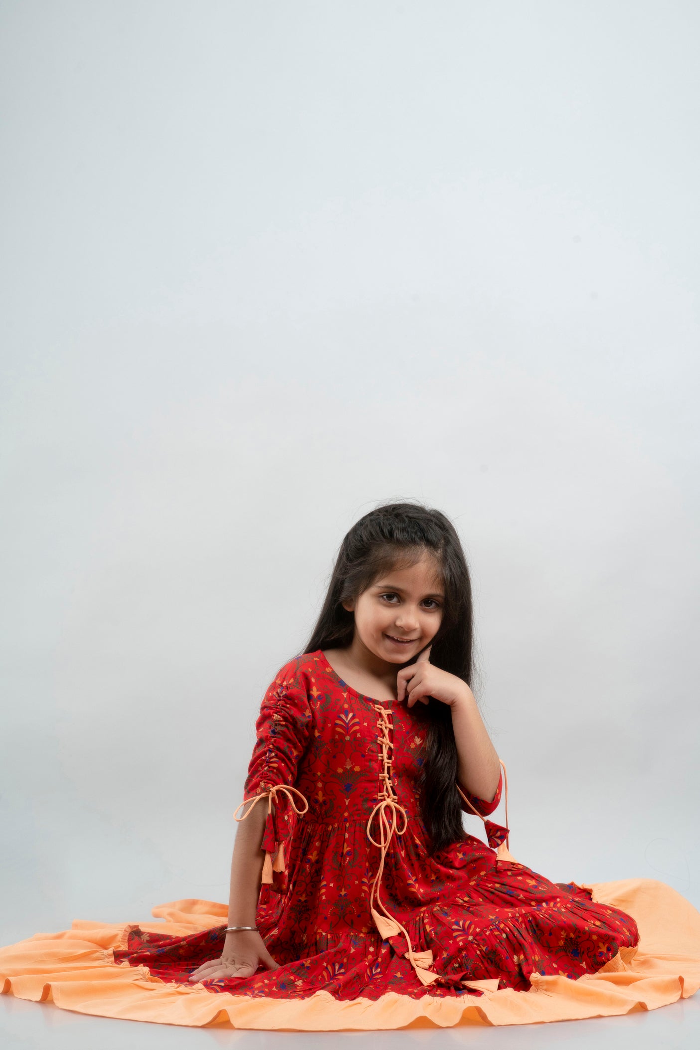 Cutiediva Girls Anarkali Kurta in Red & Pink