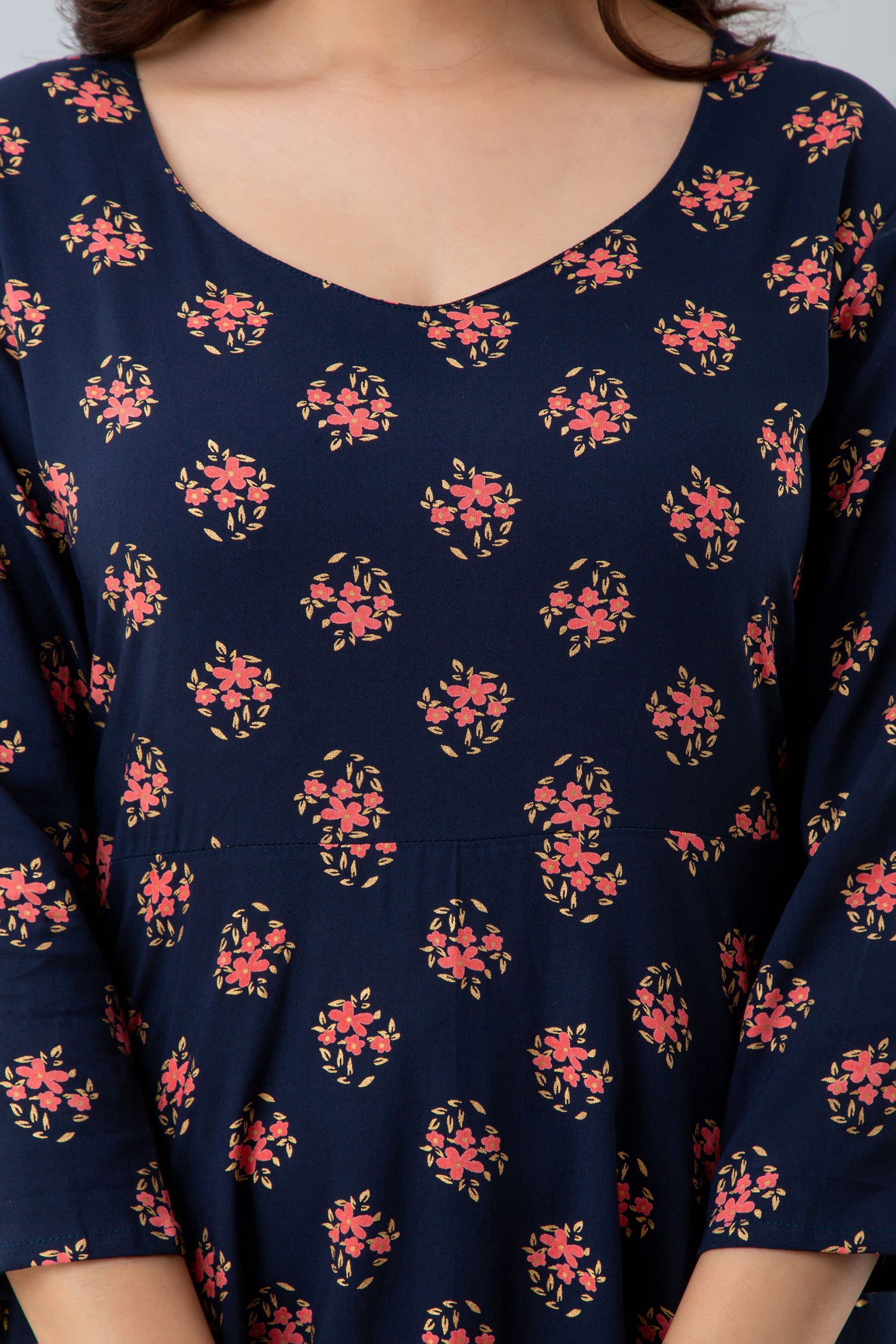 Jaipurite Floral Printed Tunic In Blue