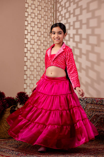 Girls Embelished Velvet Lehenga and Choli Set