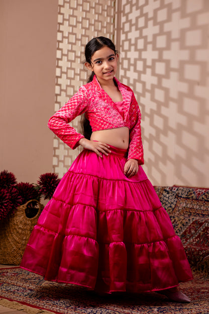 Girls Embelished Velvet Lehenga and Choli Set