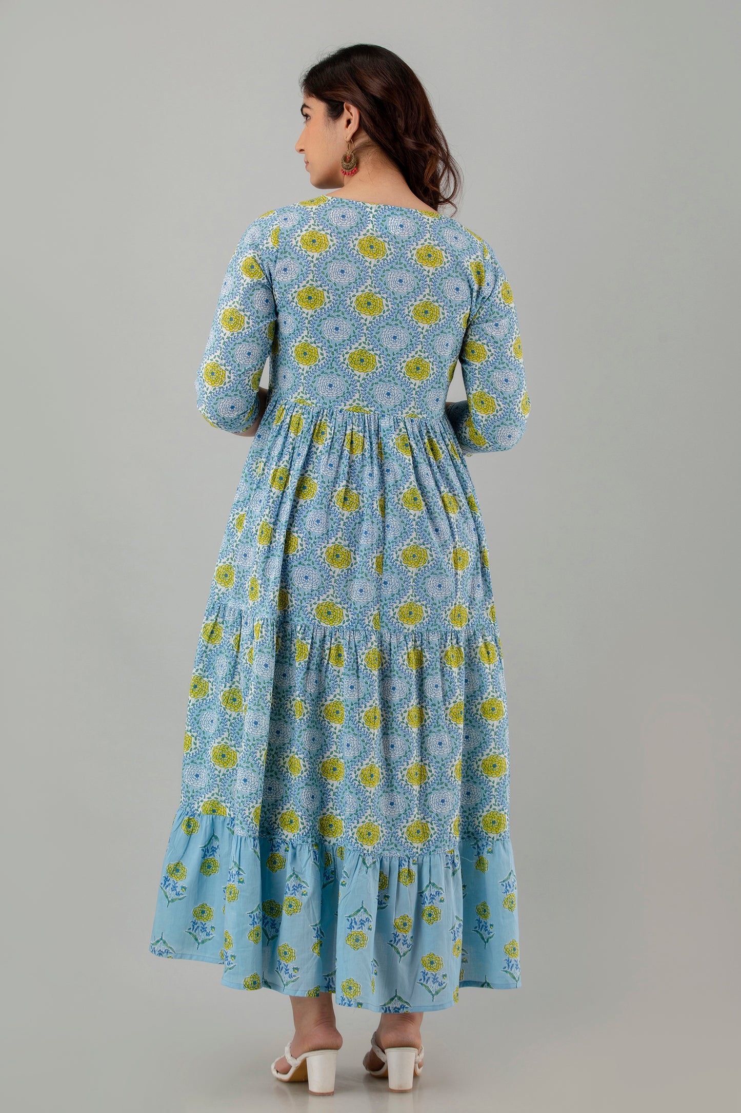 Jaipurite Long Floral  Printed Designer Dress