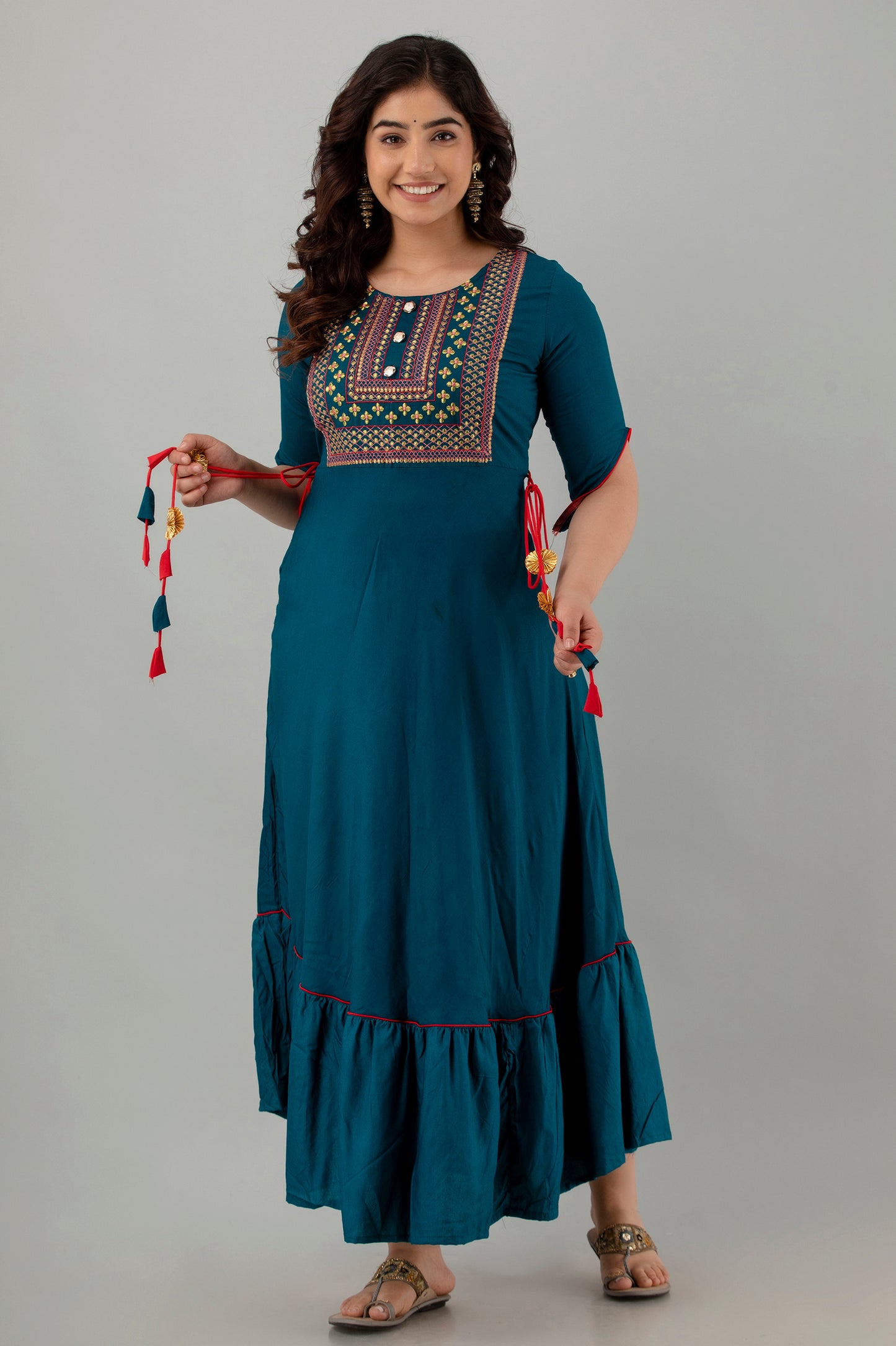 Jaipurite Plain Embroidery Flared Long Wedding Dress