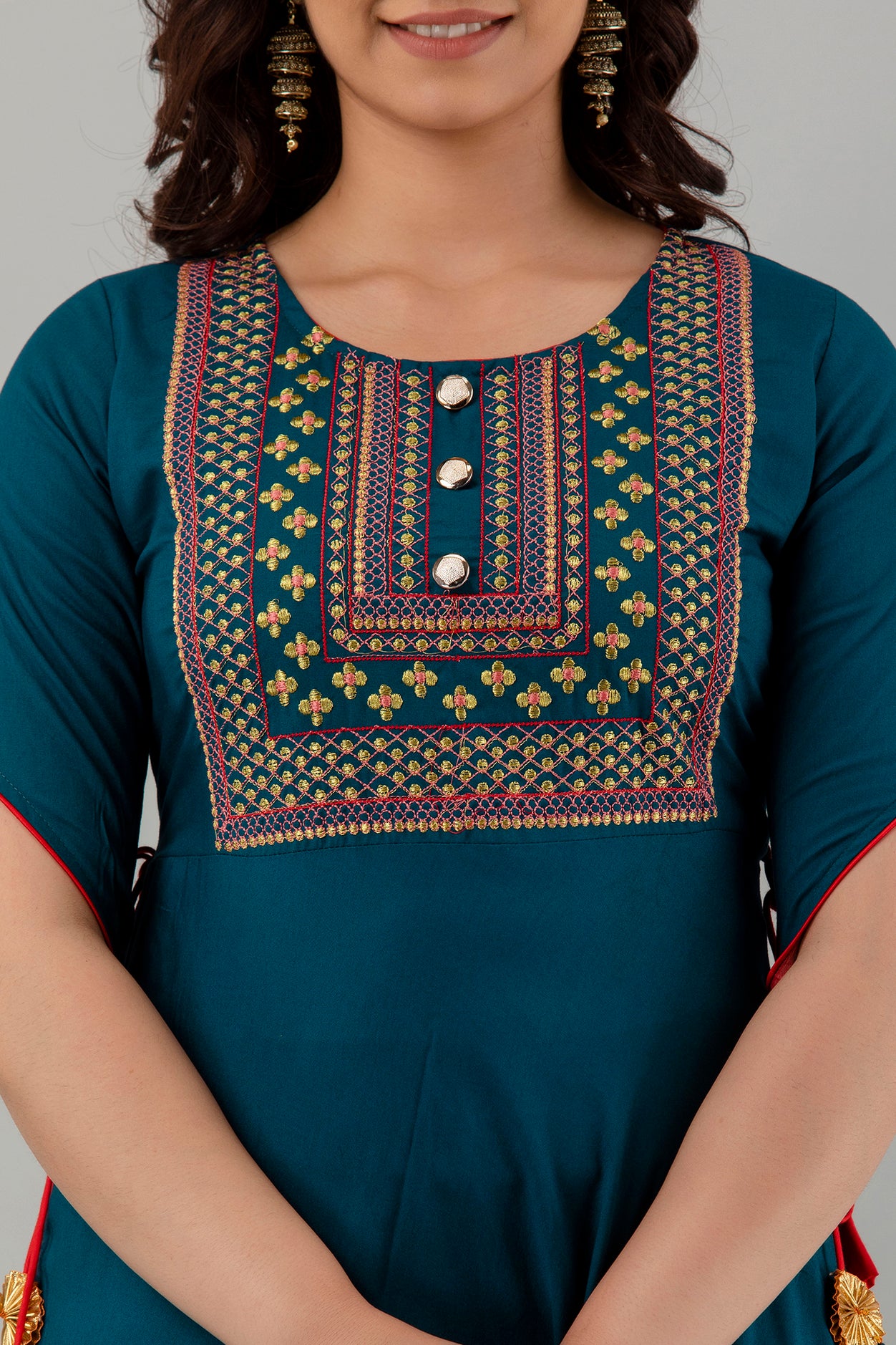 Jaipurite Plain Embroidery Flared Long Wedding Dress