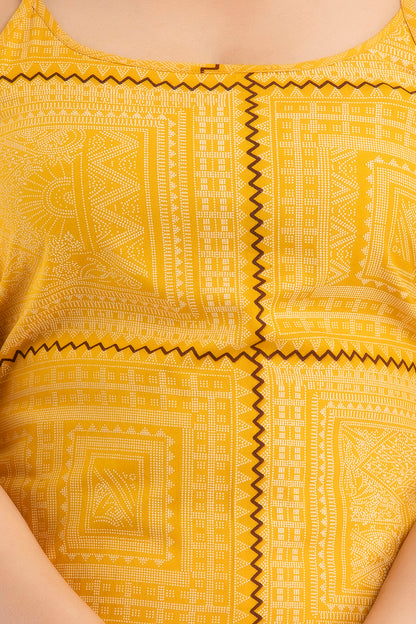 Jaipurite Sleeveless Printed Straight Kurta in Yellow