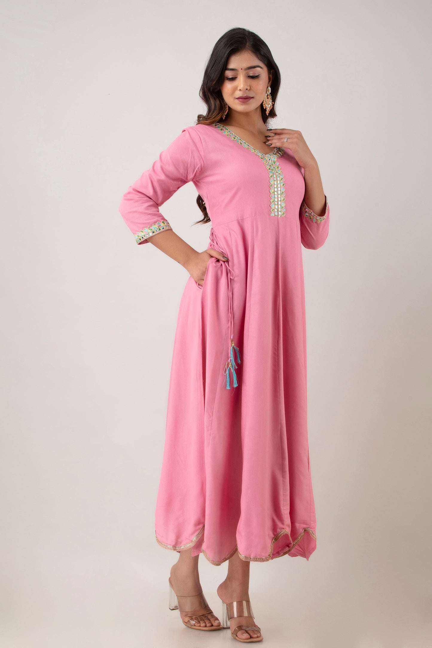 Jaipurite Pink Anarkali Tie Up Party & Festive wear Kurta