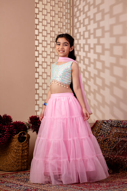 Girls Embroidered Lehenga Choili and Dupatta