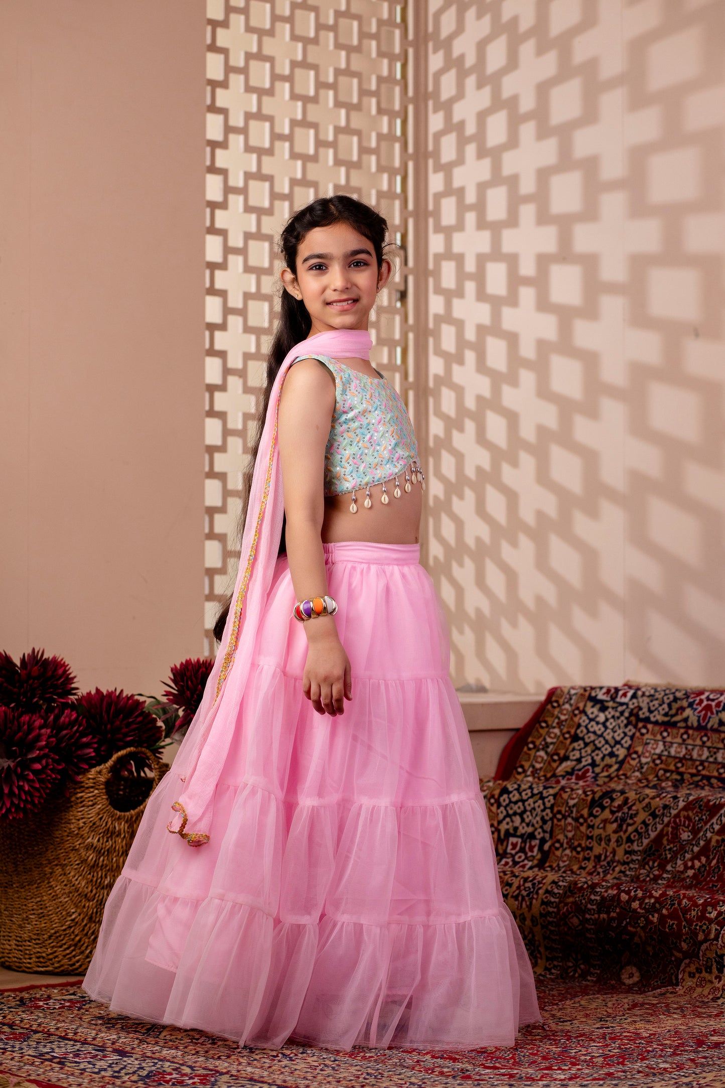 Girls Embroidered Lehenga Choili and Dupatta
