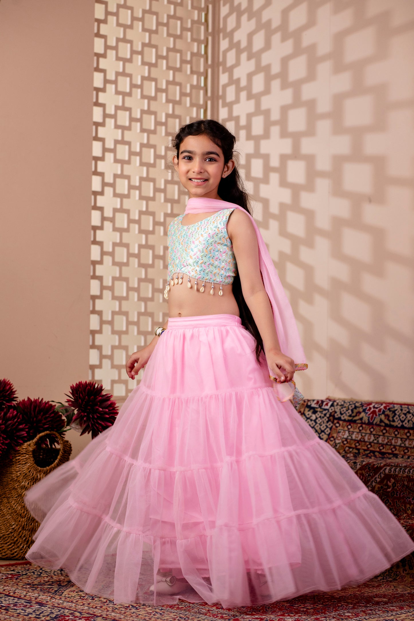 Girls Embroidered Lehenga Choili and Dupatta