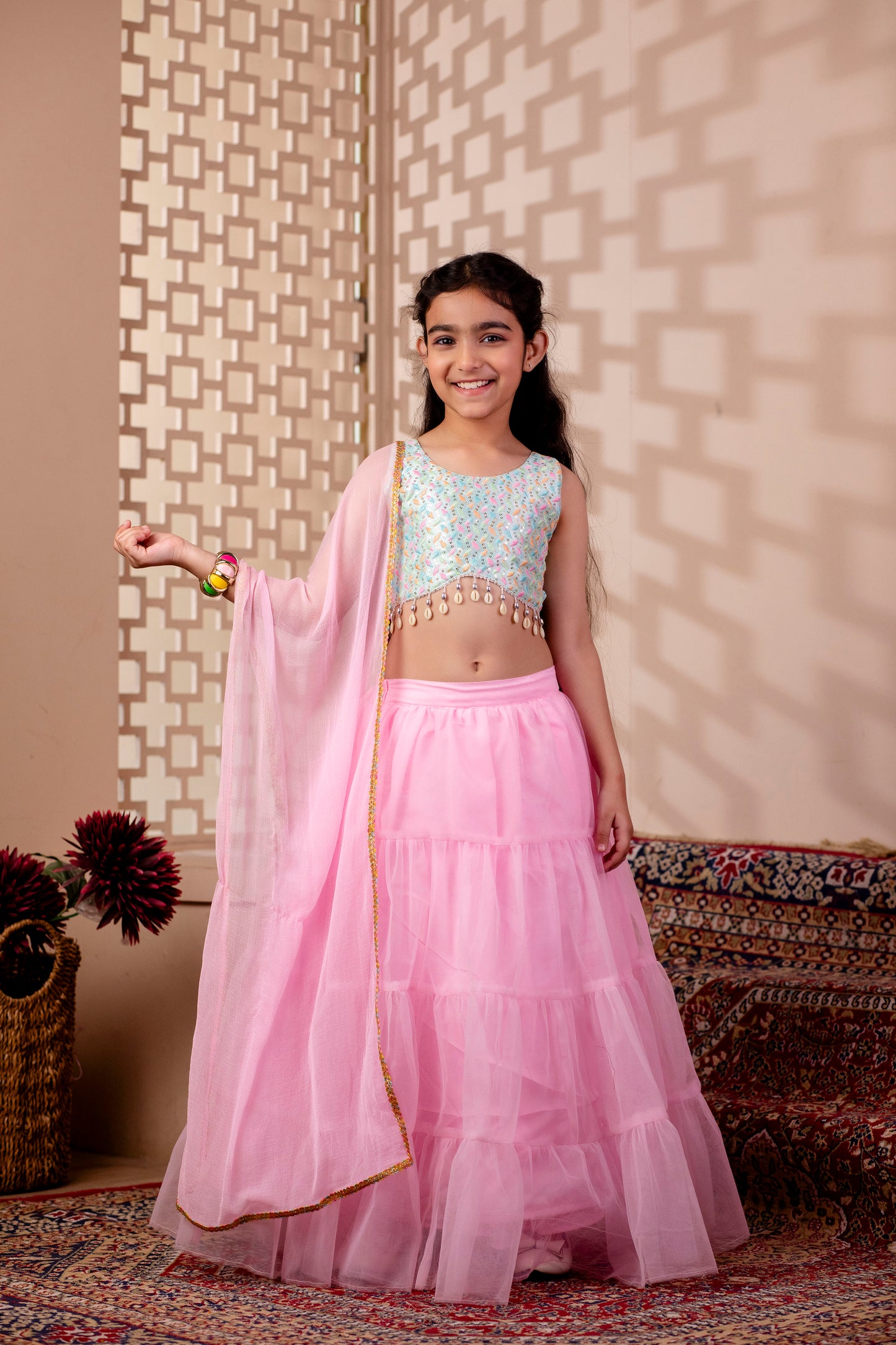 Girls Embroidered Lehenga Choili and Dupatta