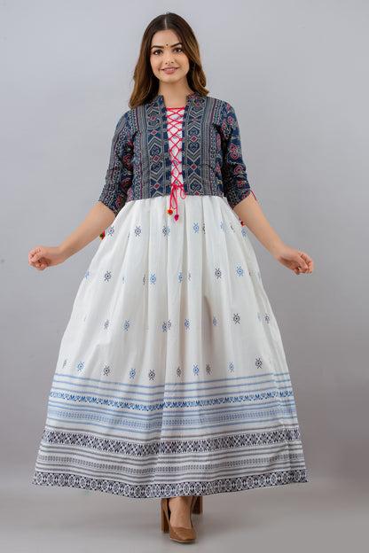 Jaipurite Cotton Printed Jacketed Anarkali Kurta