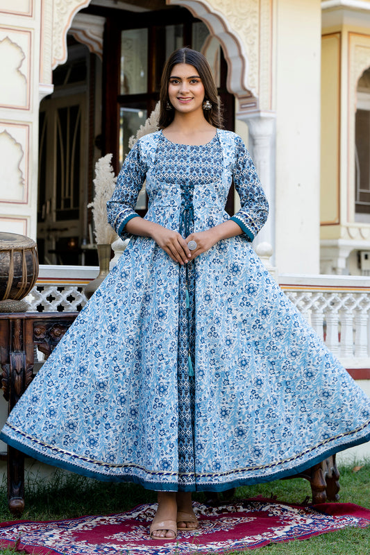 Jaipurite Anarkali Printed Double Layred style Long Gown