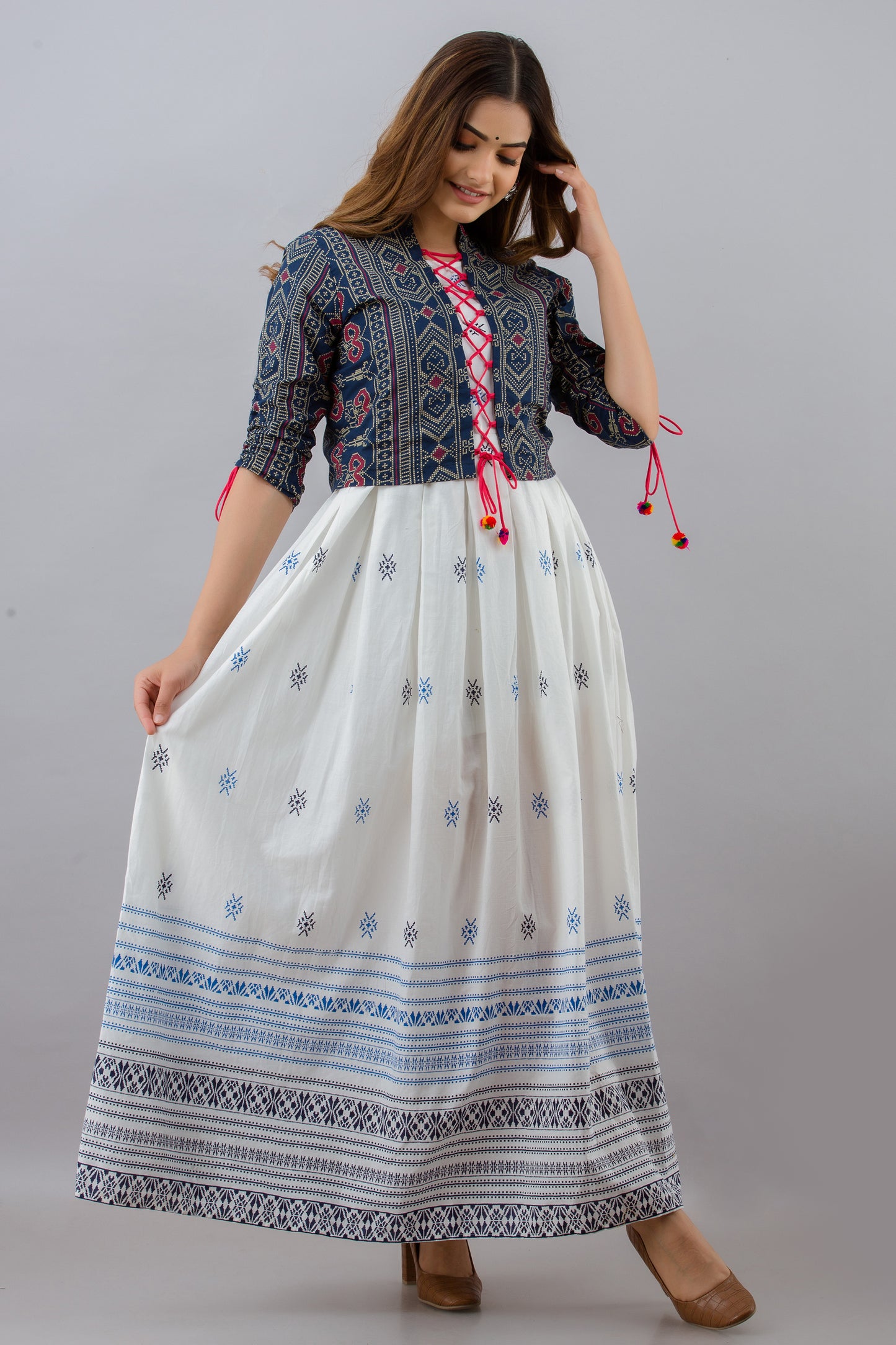 Jaipurite Cotton Printed Jacketed Anarkali Kurta