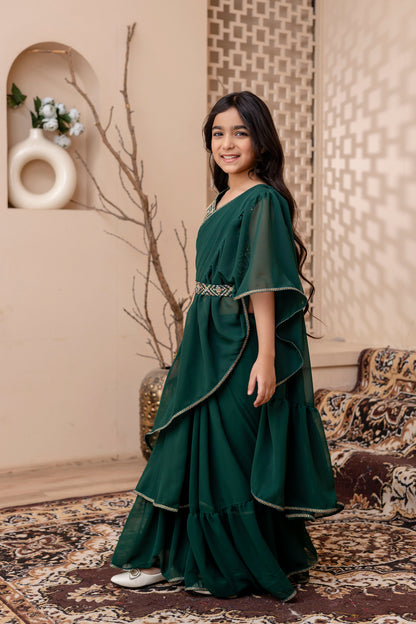 Kids Girls Stylish Pre-Draped Saree with Blouse