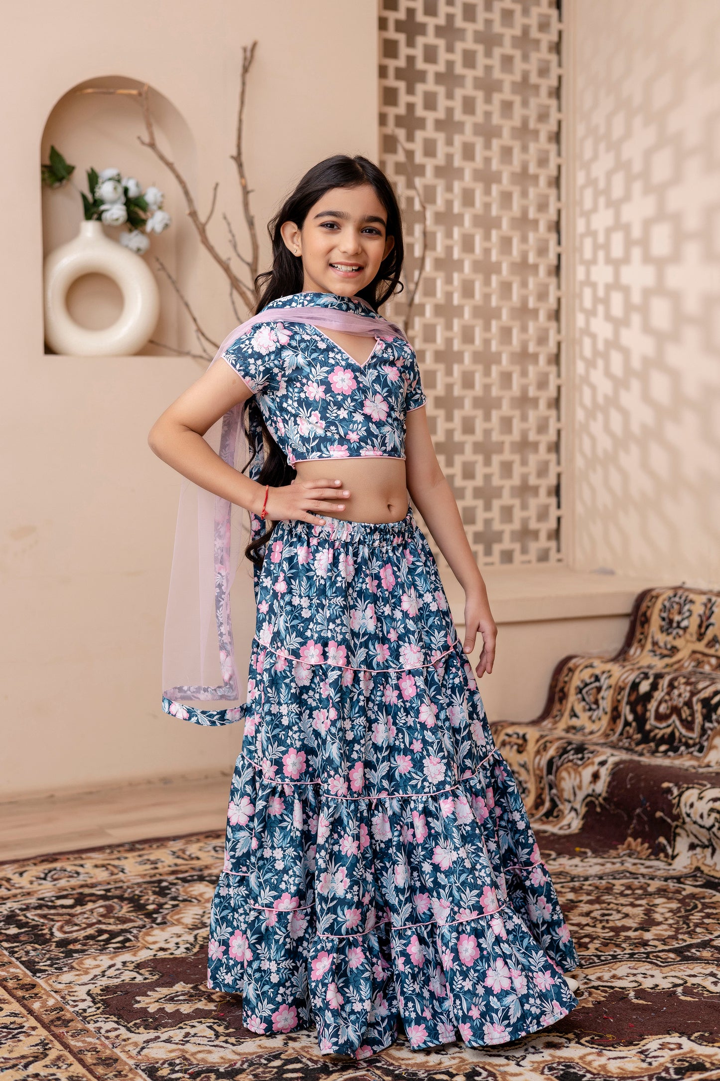 Baby Girls Skirt And Top With Dupatta