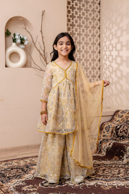 Girls Anarkali Kurta With Sharara and Dupatta