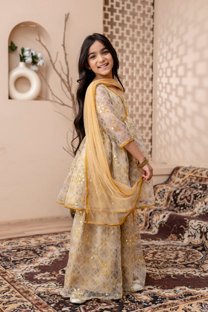 Girls Anarkali Kurta With Sharara and Dupatta