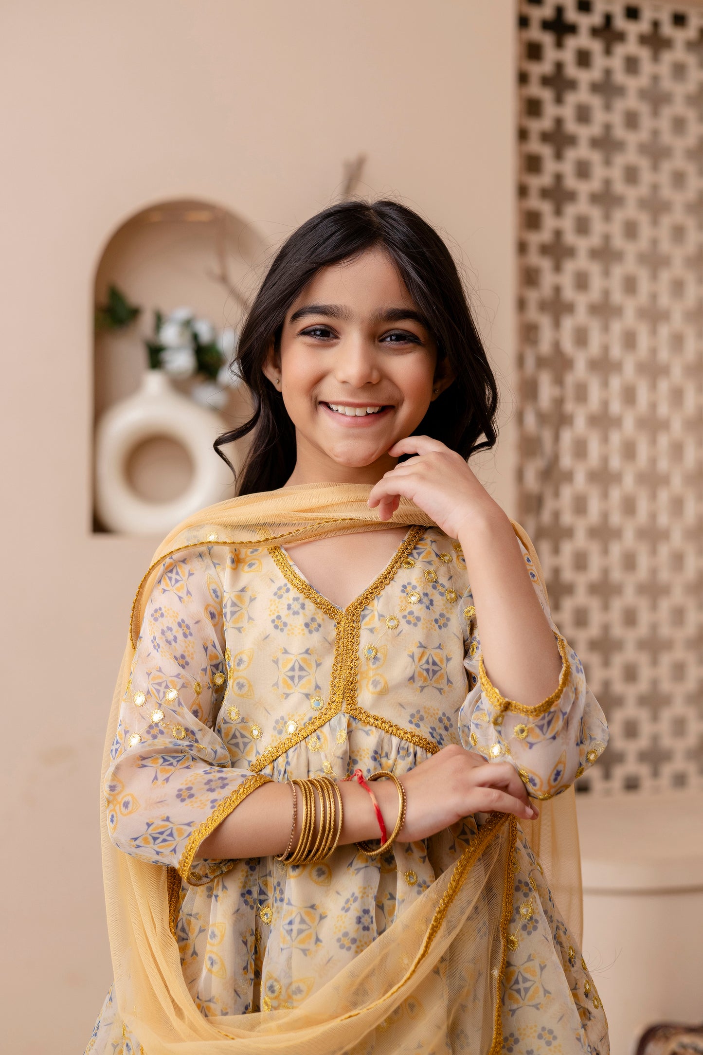 Girls Anarkali Kurta With Sharara and Dupatta