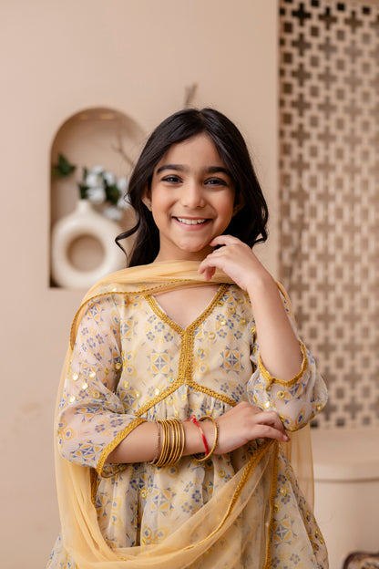 Girls Anarkali Kurta With Sharara and Dupatta