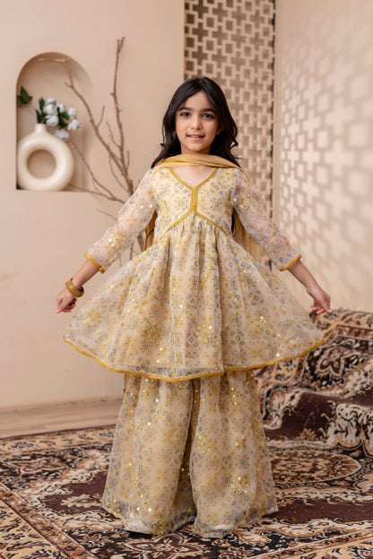 Girls Anarkali Kurta With Sharara and Dupatta