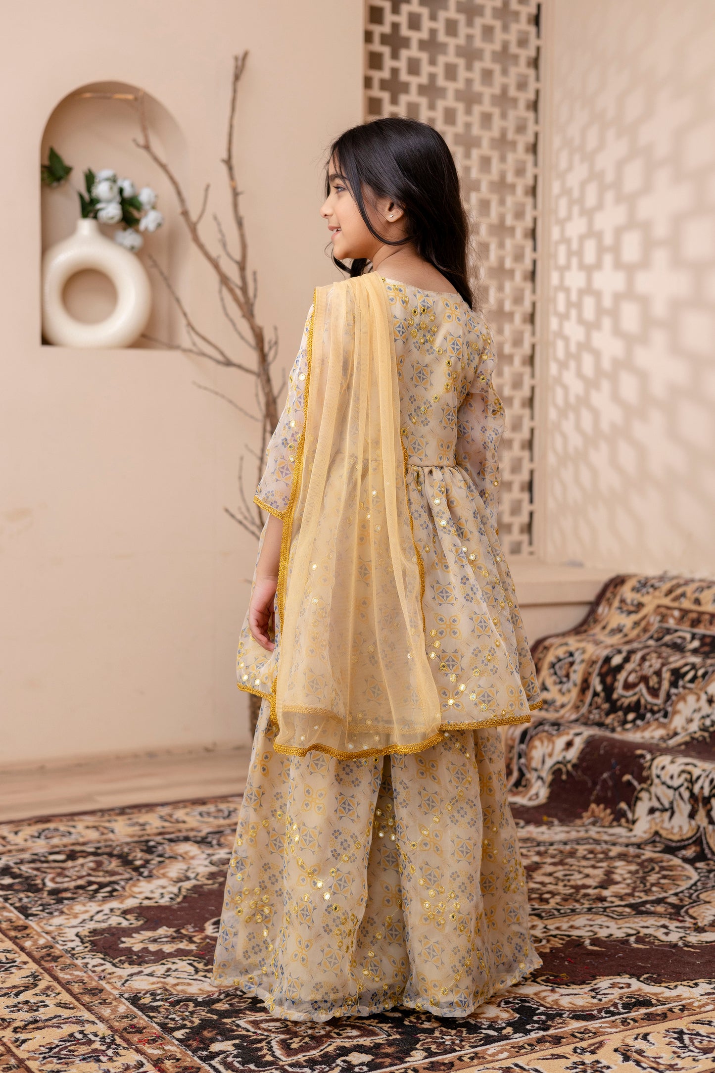 Girls Anarkali Kurta With Sharara and Dupatta