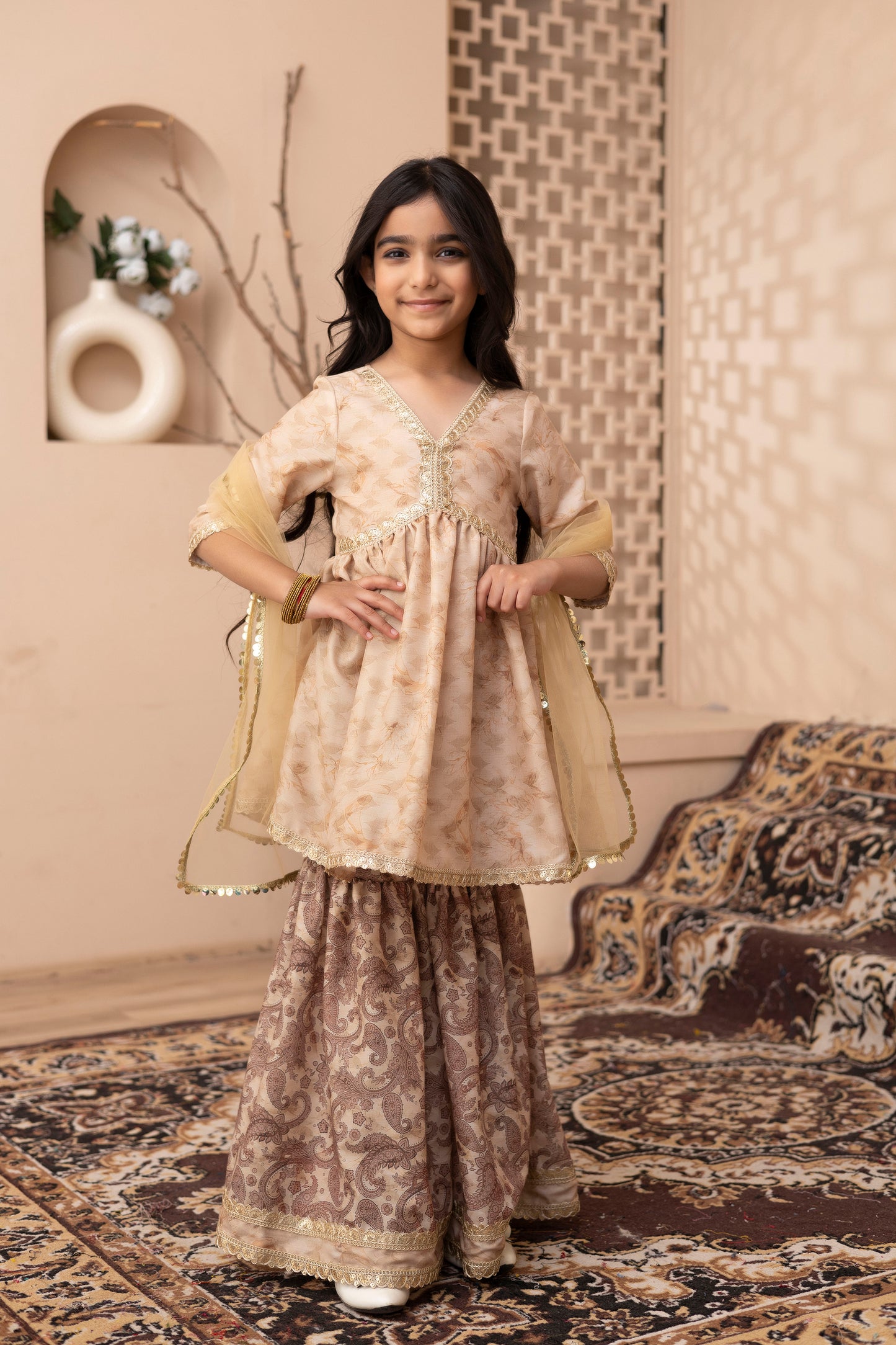 Girls Kurta and Sharara Set with Dupatta