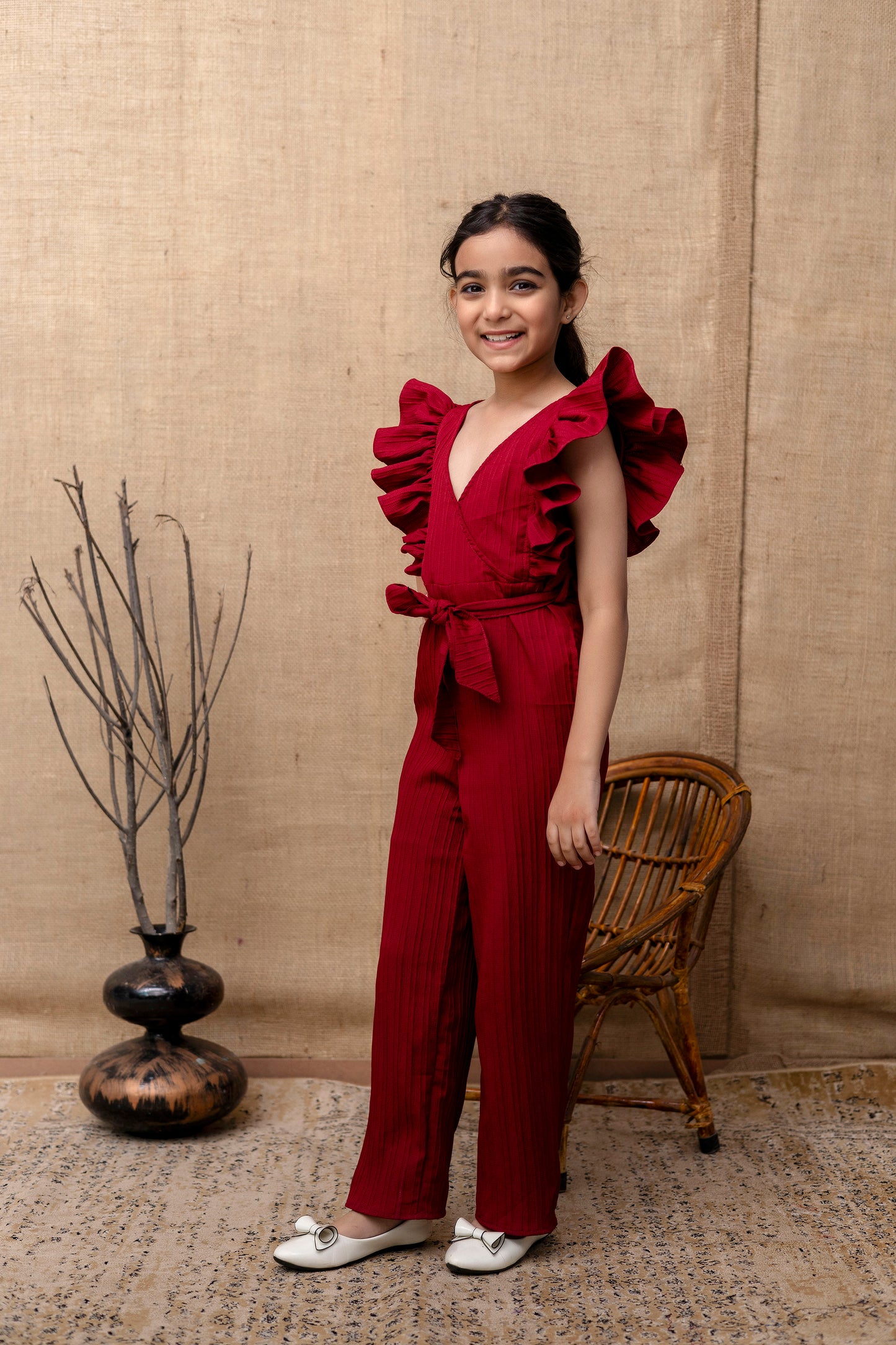 Girls Kids Maroon Jumpsuit