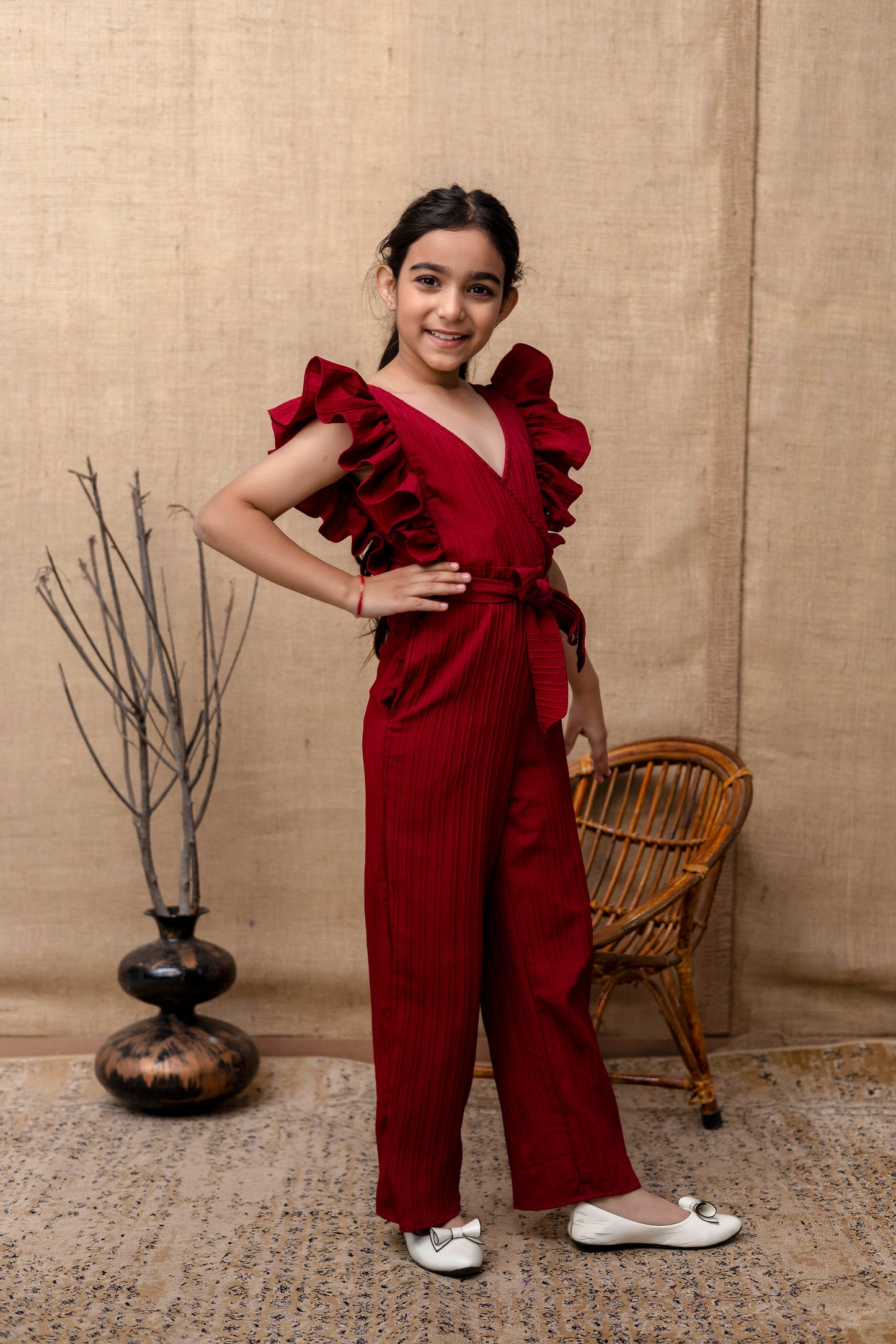 Girls Kids Maroon Jumpsuit