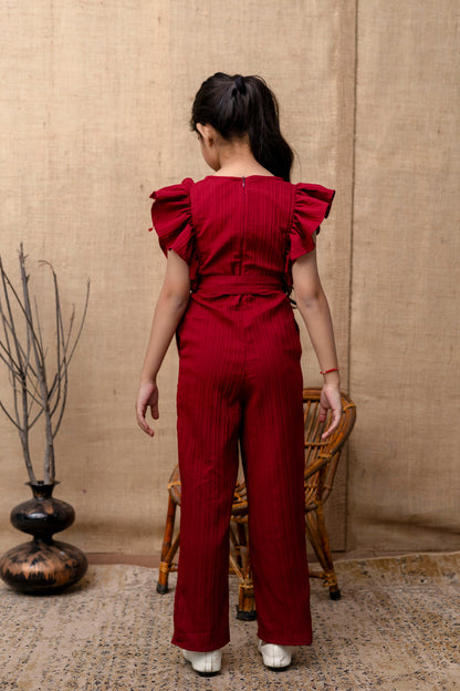 Girls Kids Maroon Jumpsuit