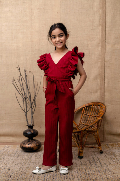 Girls Kids Maroon Jumpsuit