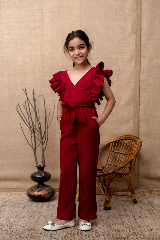 Girls Kids Maroon Jumpsuit