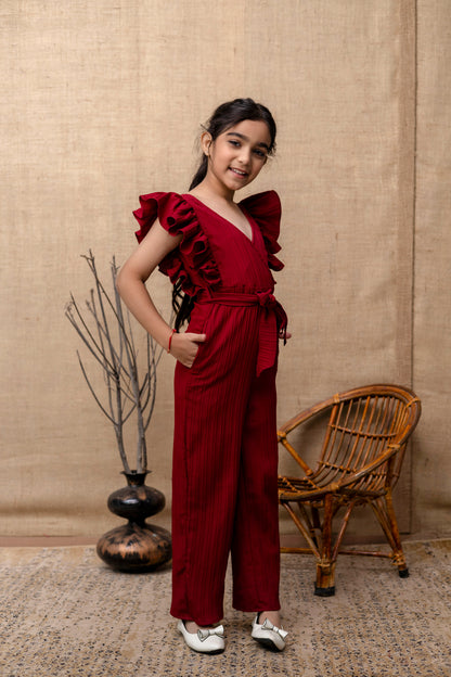 Girls Kids Maroon Jumpsuit