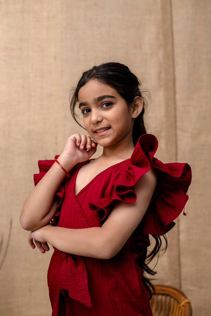 Girls Kids Maroon Jumpsuit