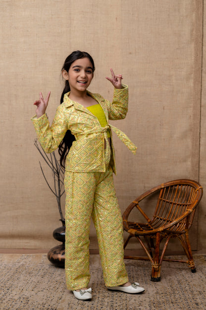 Girls Top, Pant With Jacket Set