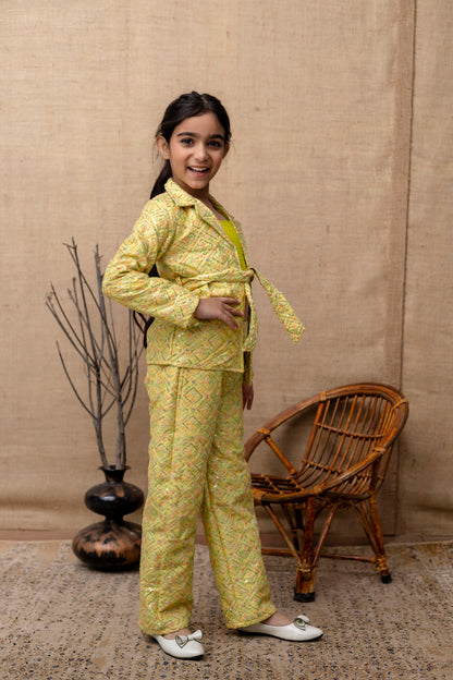 Girls Top, Pant With Jacket Set