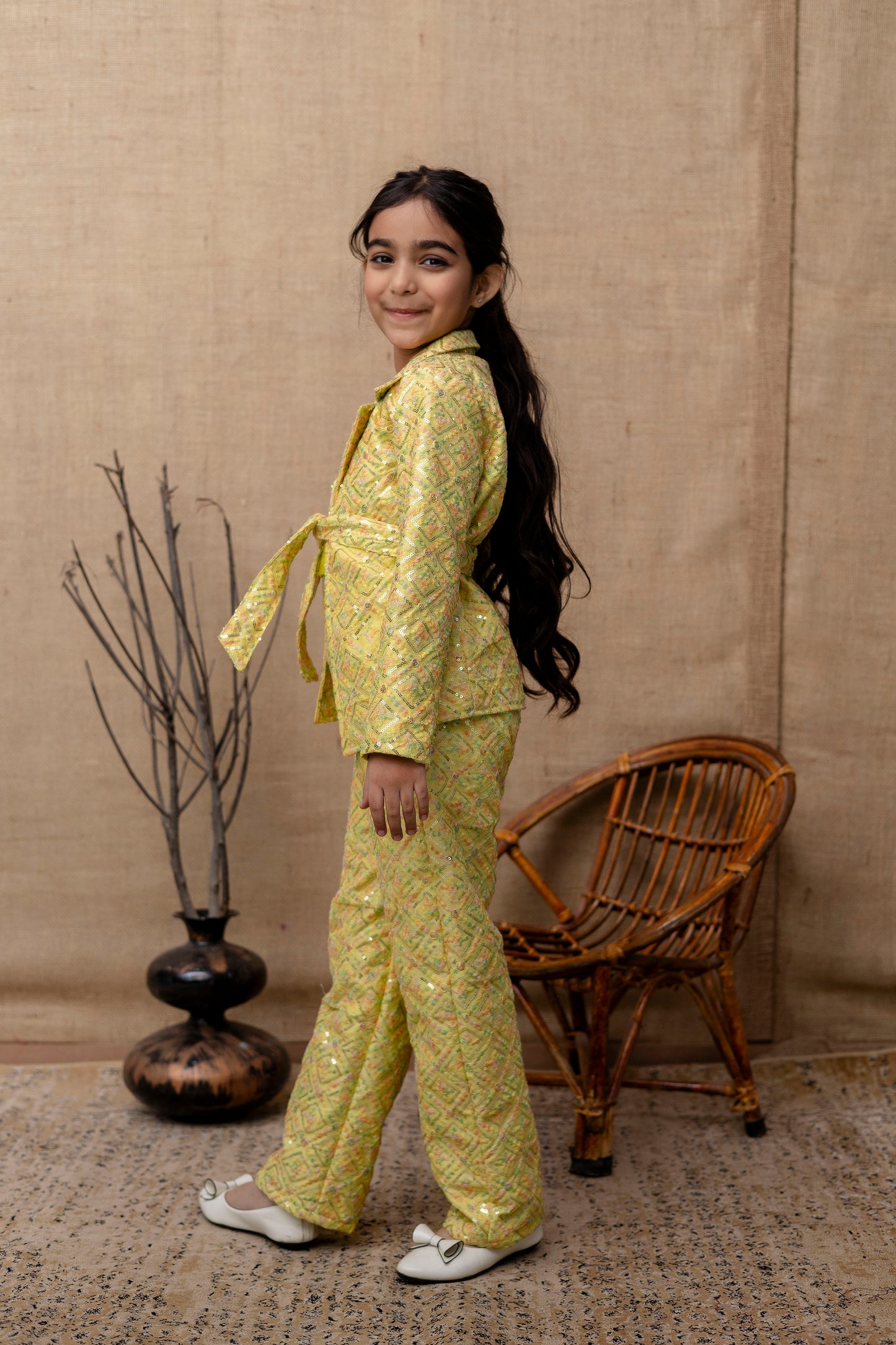 Girls Top, Pant With Jacket Set