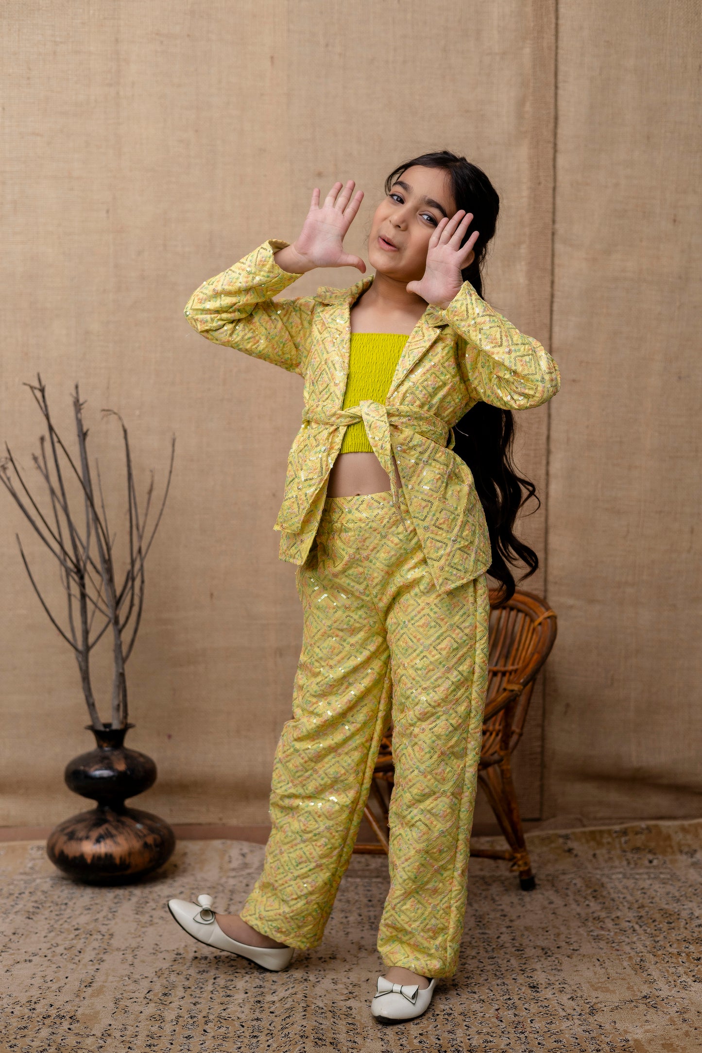 Girls Top, Pant With Jacket Set