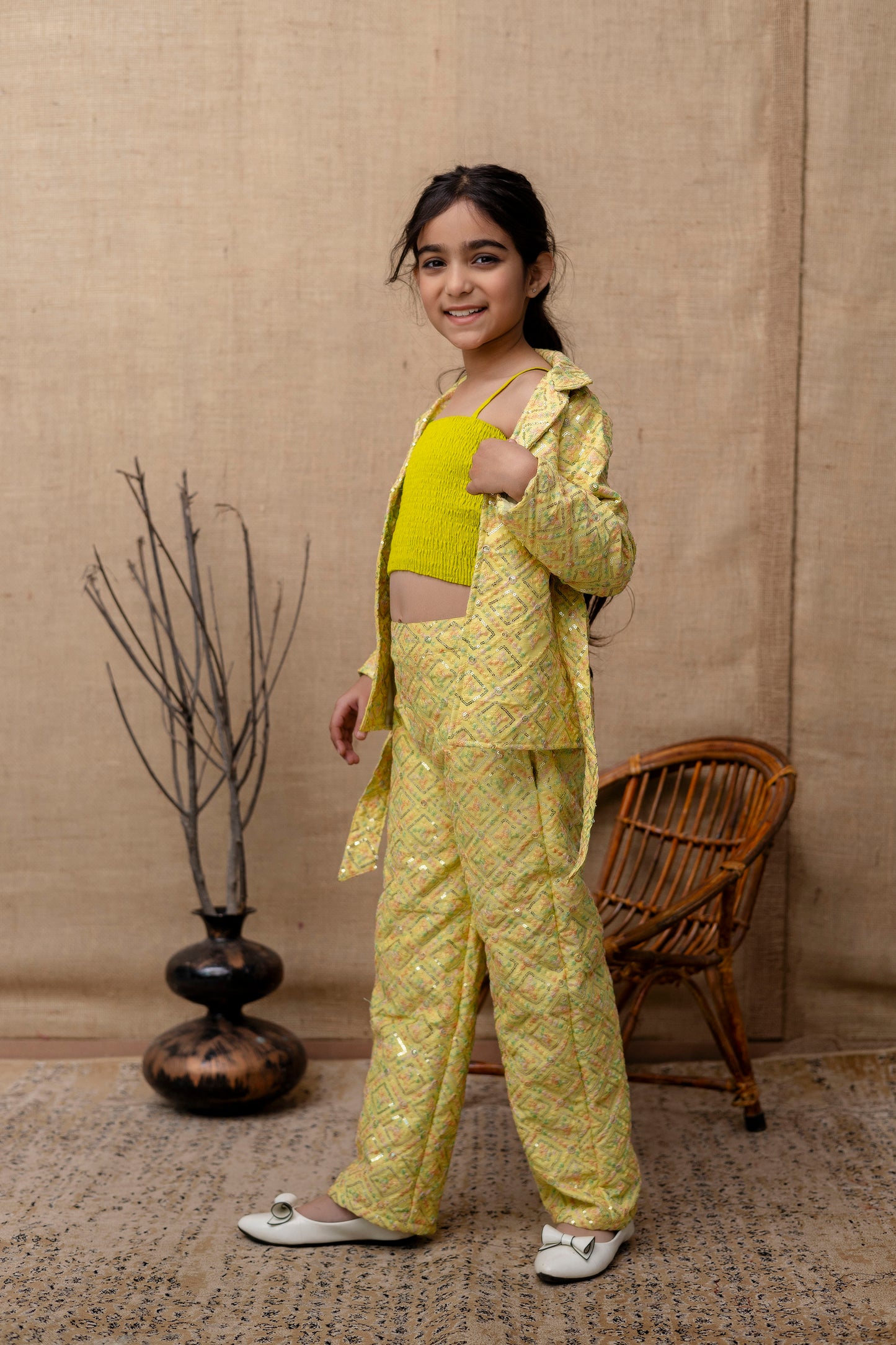 Girls Top, Pant With Jacket Set